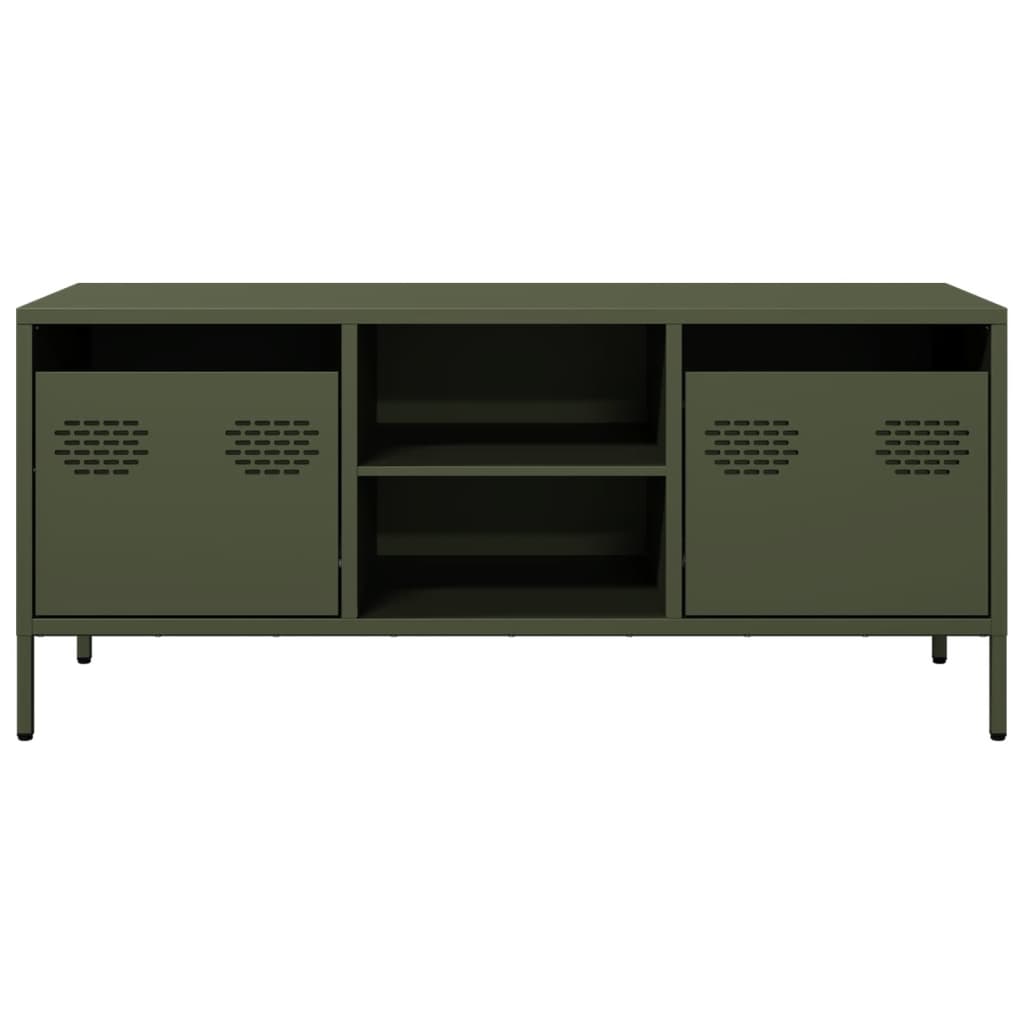 Mobile TV Verde Oliva 101,5x39x43,5cm Acciaio Laminato a Freddo