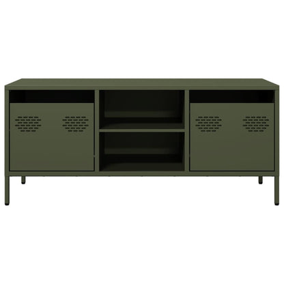 Mobile TV Verde Oliva 101,5x39x43,5cm Acciaio Laminato a Freddo
