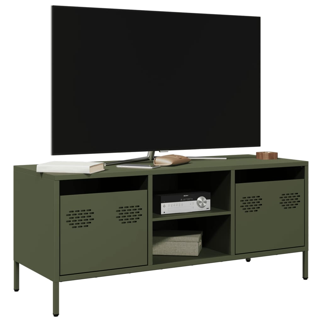 Mobile TV Verde Oliva 101,5x39x43,5cm Acciaio Laminato a Freddo