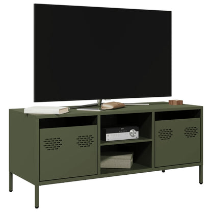 Mobile TV Verde Oliva 101,5x39x43,5cm Acciaio Laminato a Freddo