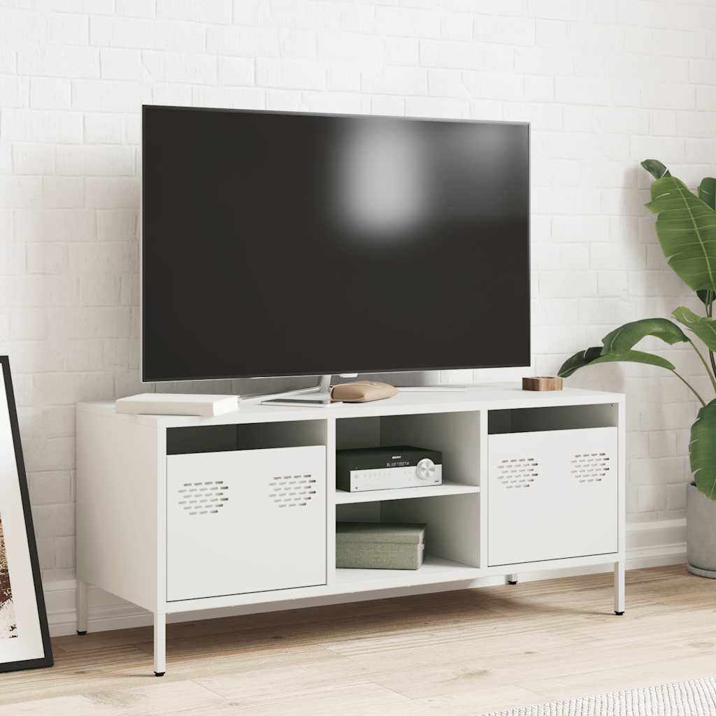 Mobile TV Bianco 101,5x39x43,5 cm in Acciaio Laminato a Freddo
