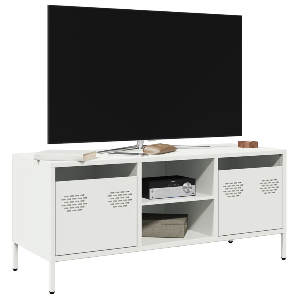 Mobile TV Bianco 101,5x39x43,5 cm in Acciaio Laminato a Freddo