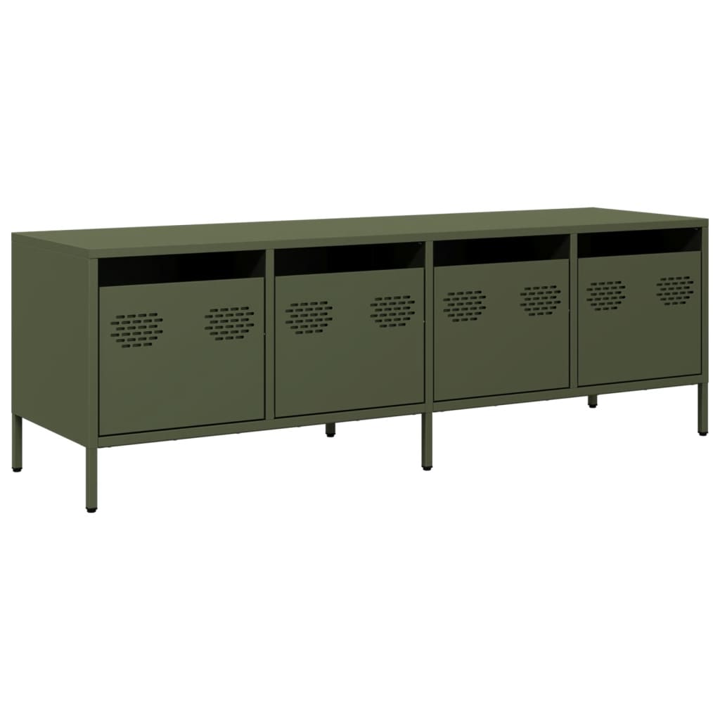 Mobile TV Verde Oliva 135x39x43,5cm Acciaio Laminato a Freddo