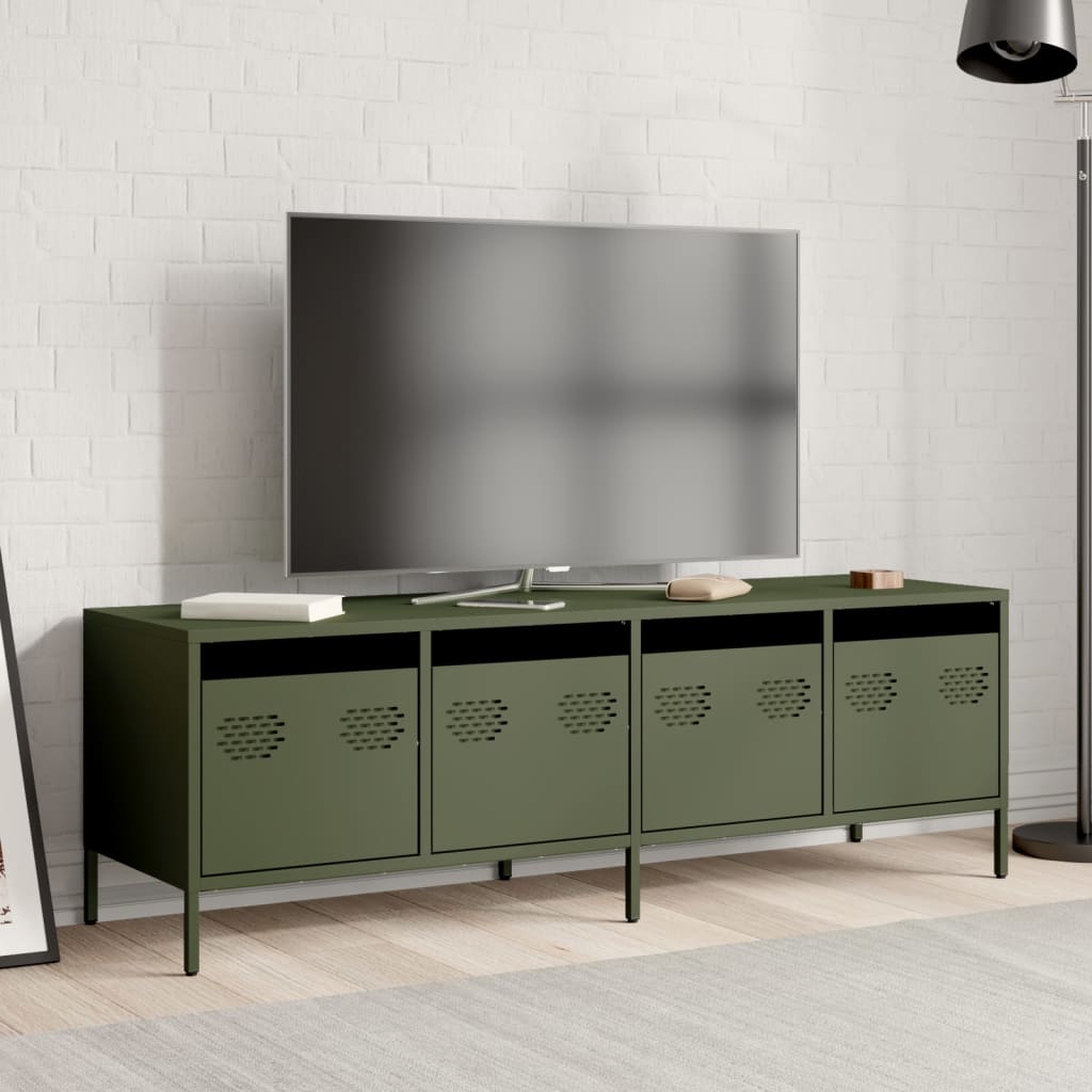 Mobile TV Verde Oliva 135x39x43,5cm Acciaio Laminato a Freddo