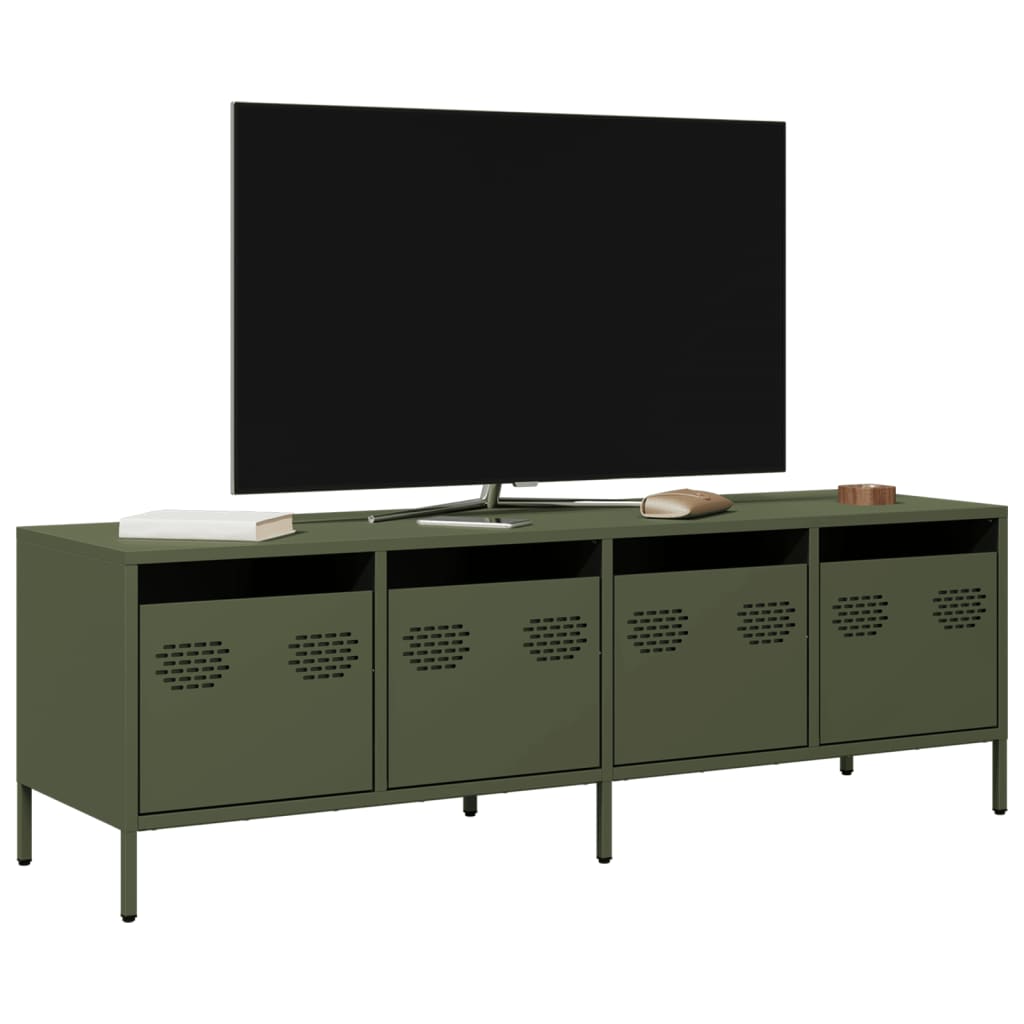 Mobile TV Verde Oliva 135x39x43,5cm Acciaio Laminato a Freddo