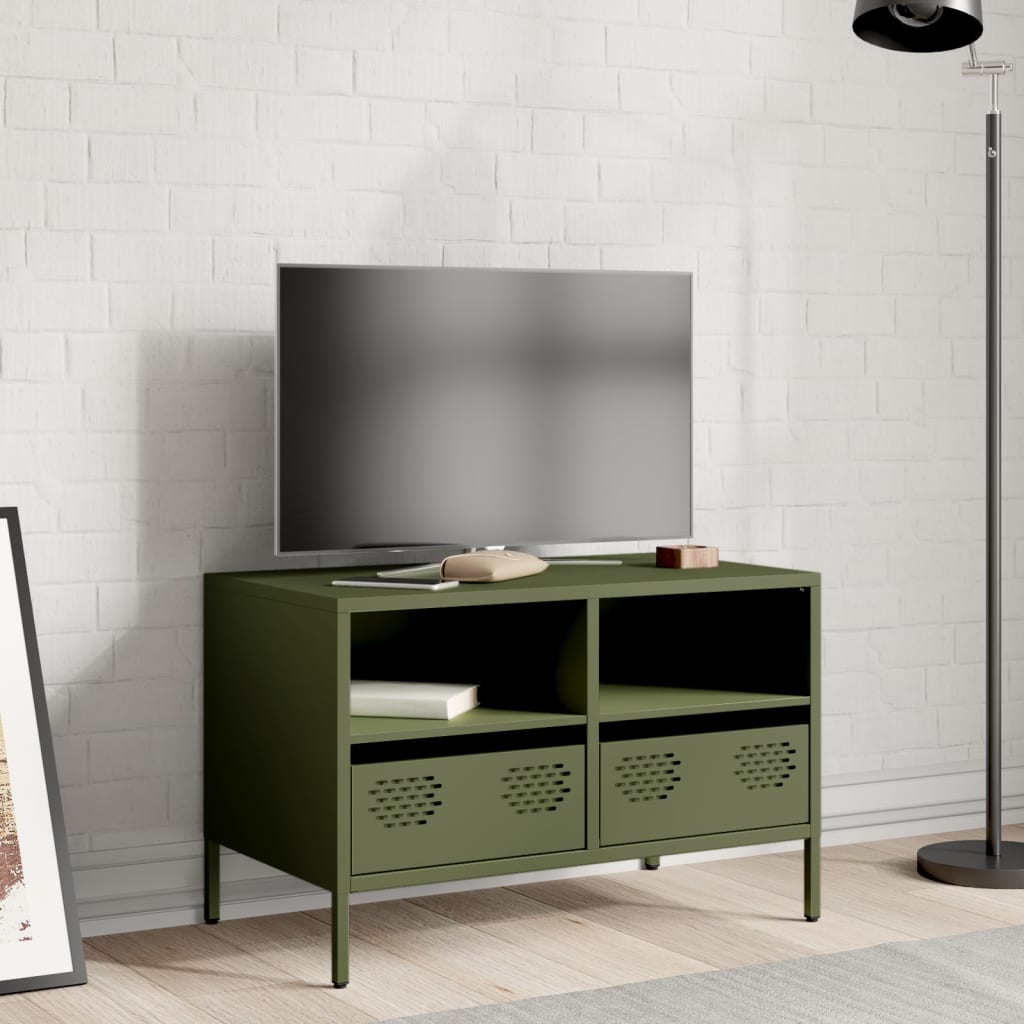 Mobile TV Verde Oliva 68x39x43,5cm in Acciaio Laminato a Freddo