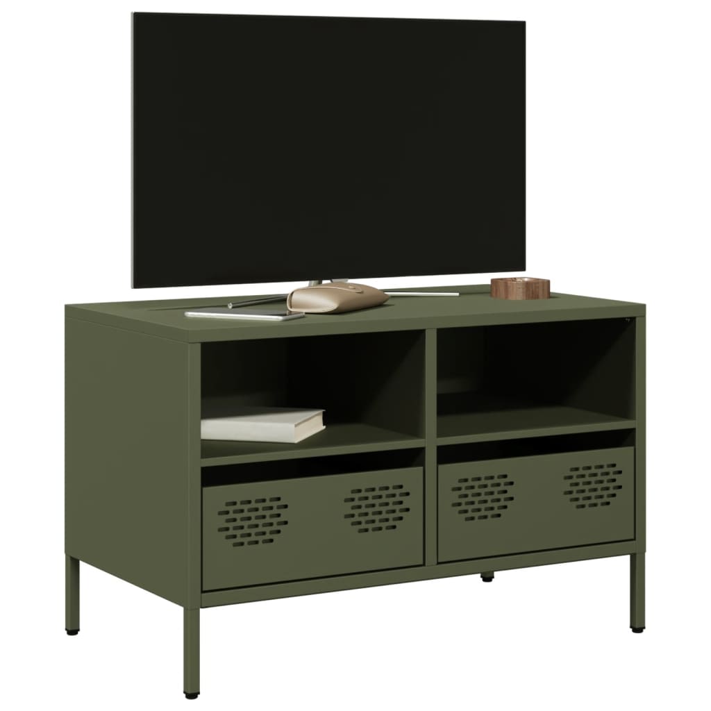 Mobile TV Verde Oliva 68x39x43,5cm in Acciaio Laminato a Freddo