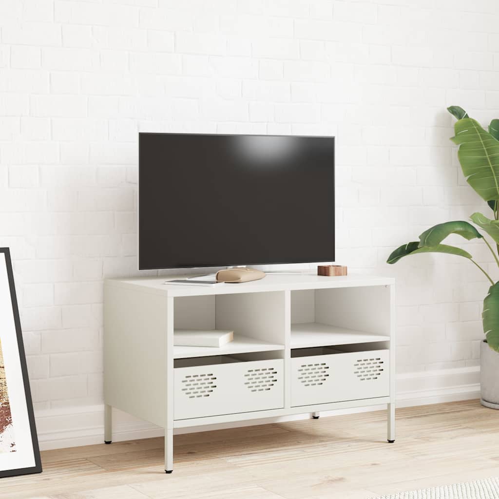 Mobile TV Bianco 68x39x43,5 cm in Acciaio Laminato a Freddo
