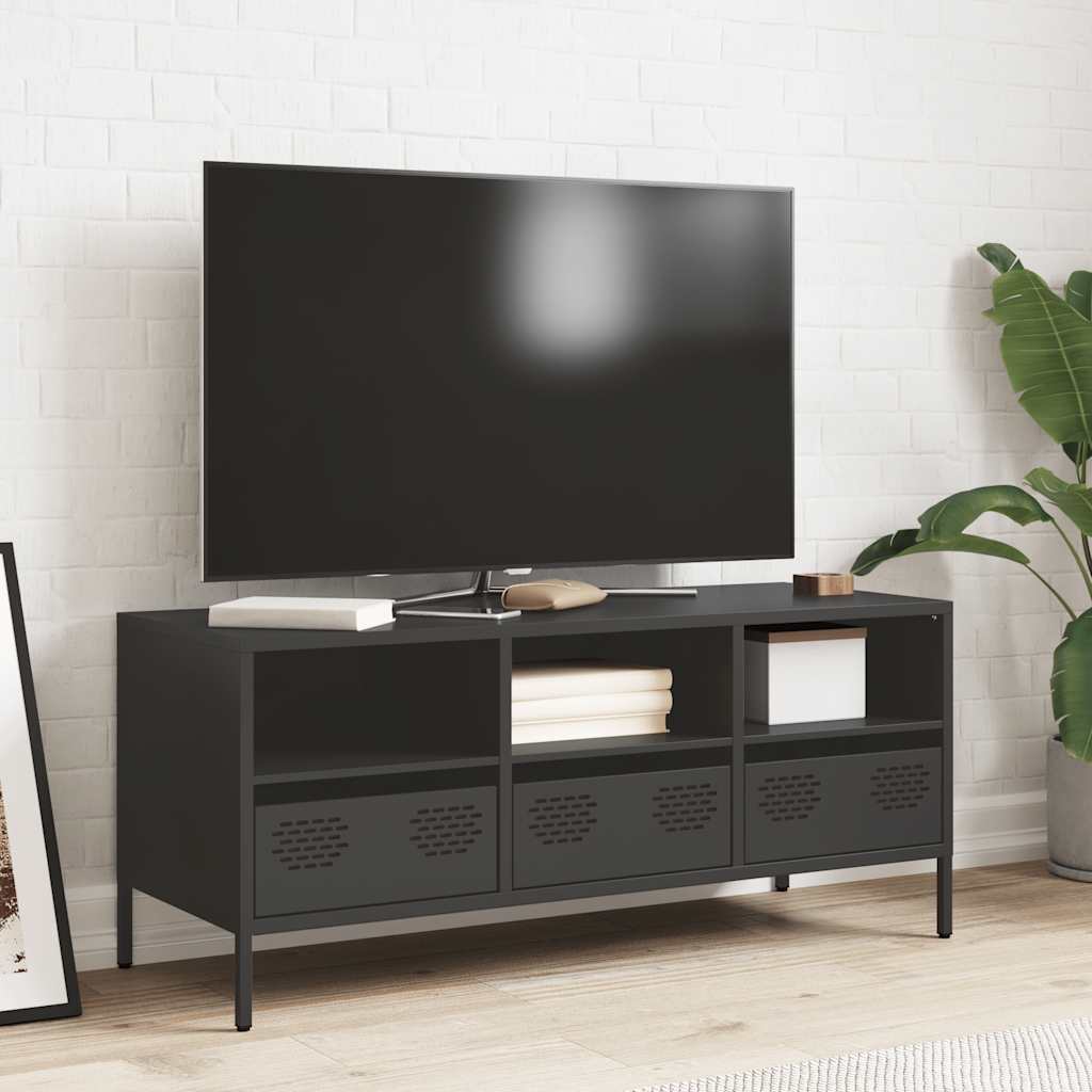 Mobile TV Nero 101,5x39x43,5 cm in Acciaio Laminato a Freddo