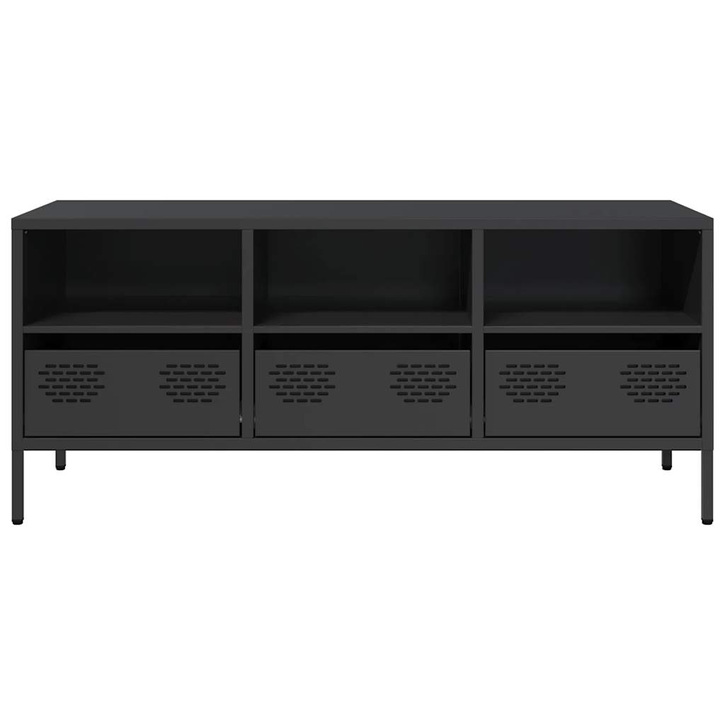 Mobile TV Nero 101,5x39x43,5 cm in Acciaio Laminato a Freddo