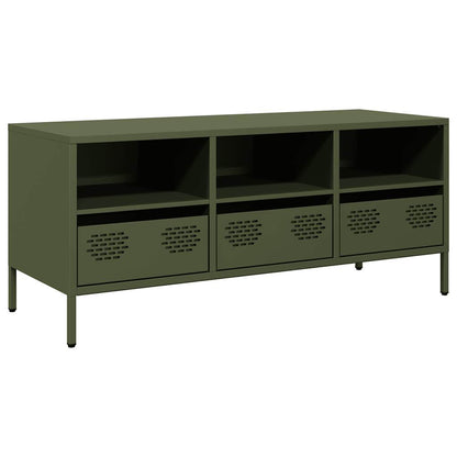 Mobile TV Verde Oliva 101,5x39x43,5cm Acciaio Laminato a Freddo