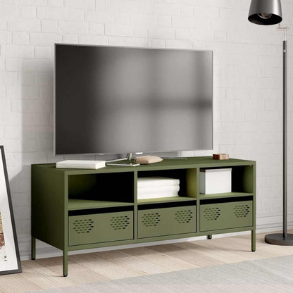 Mobile TV Verde Oliva 101,5x39x43,5cm Acciaio Laminato a Freddo