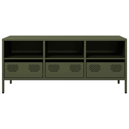 Mobile TV Verde Oliva 101,5x39x43,5cm Acciaio Laminato a Freddo