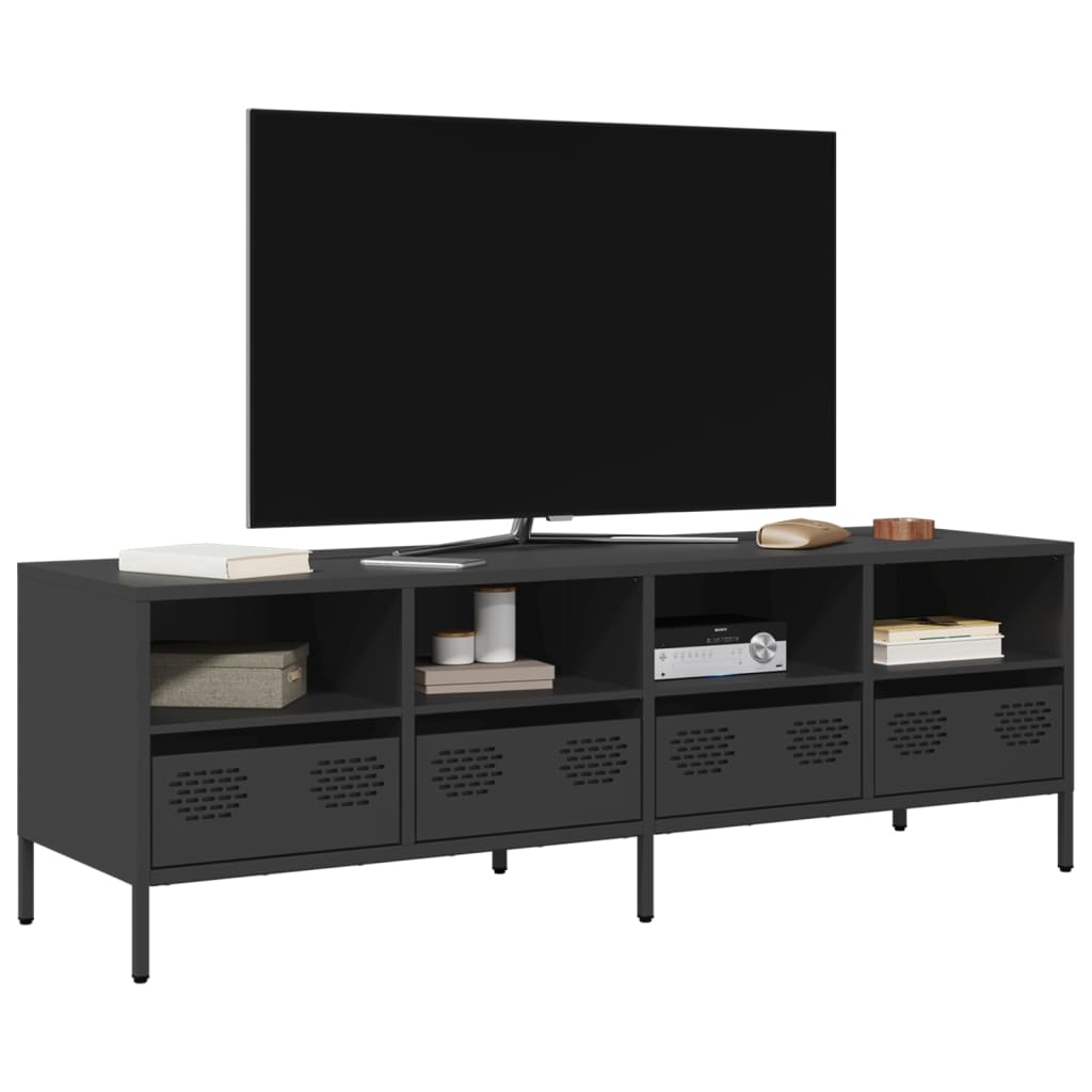 Mobile TV Nero 135x39x43,5 cm in Acciaio Laminato a Freddo