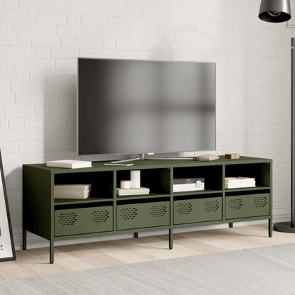 Mobile TV Verde Oliva 135x39x43,5cm Acciaio Laminato a Freddo