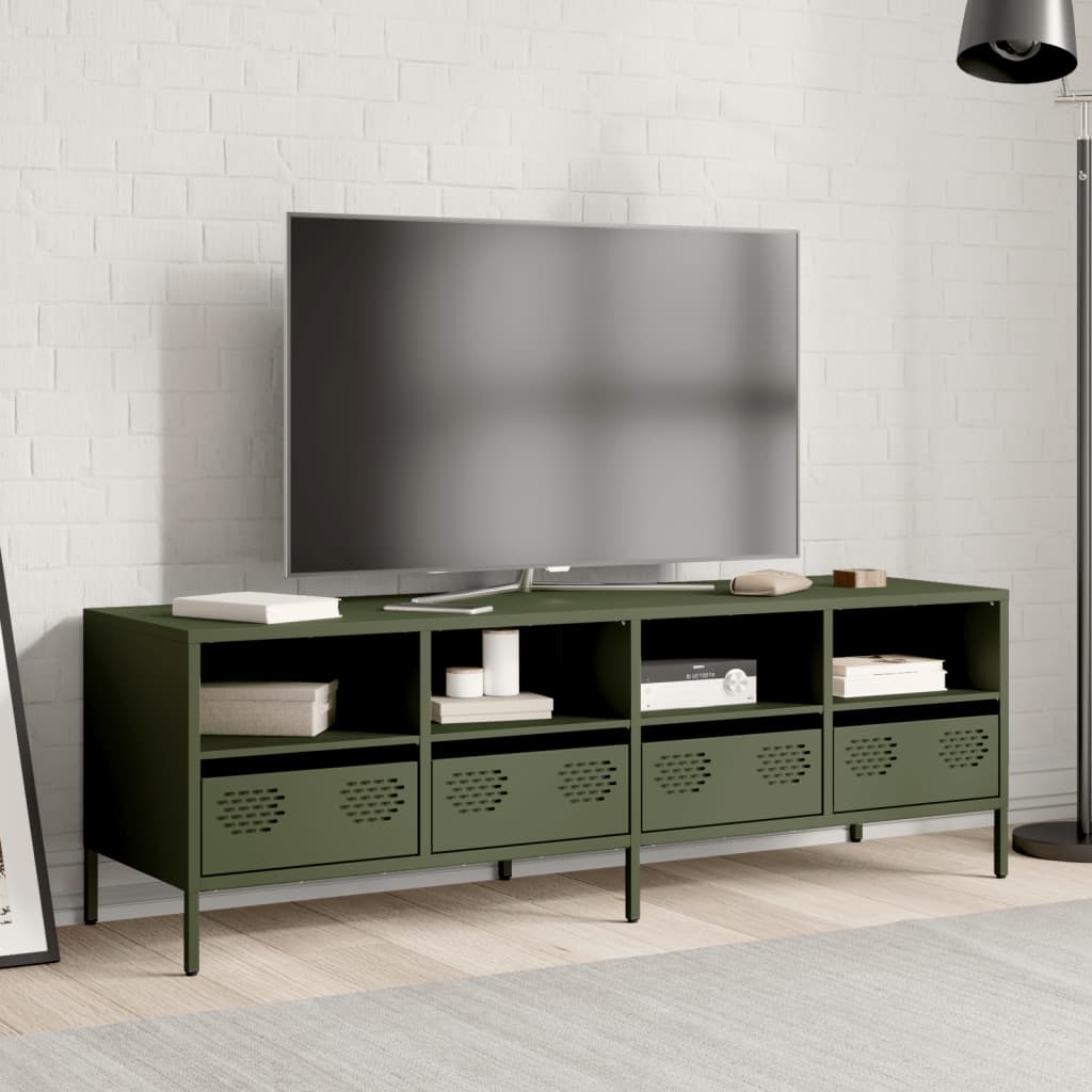 Mobile TV Verde Oliva 135x39x43,5cm Acciaio Laminato a Freddo
