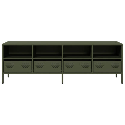 Mobile TV Verde Oliva 135x39x43,5cm Acciaio Laminato a Freddo