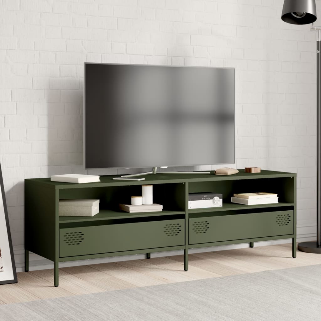 Mobile TV Verde Oliva 135x39x43,5cm Acciaio Laminato a Freddo