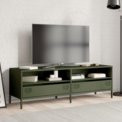 Mobile TV Verde Oliva 135x39x43,5cm Acciaio Laminato a Freddo