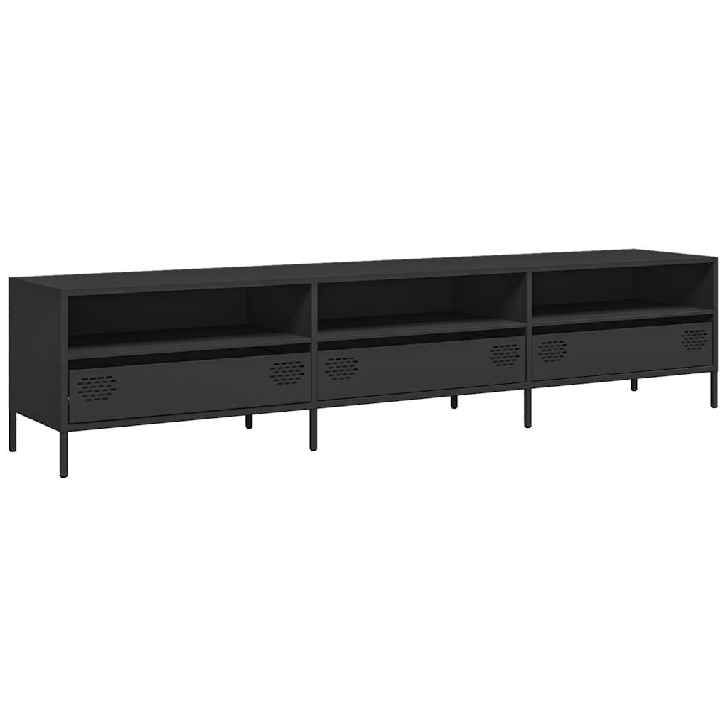Mobile TV Nero 202x39x43,5 cm in Acciaio Laminato a Freddo