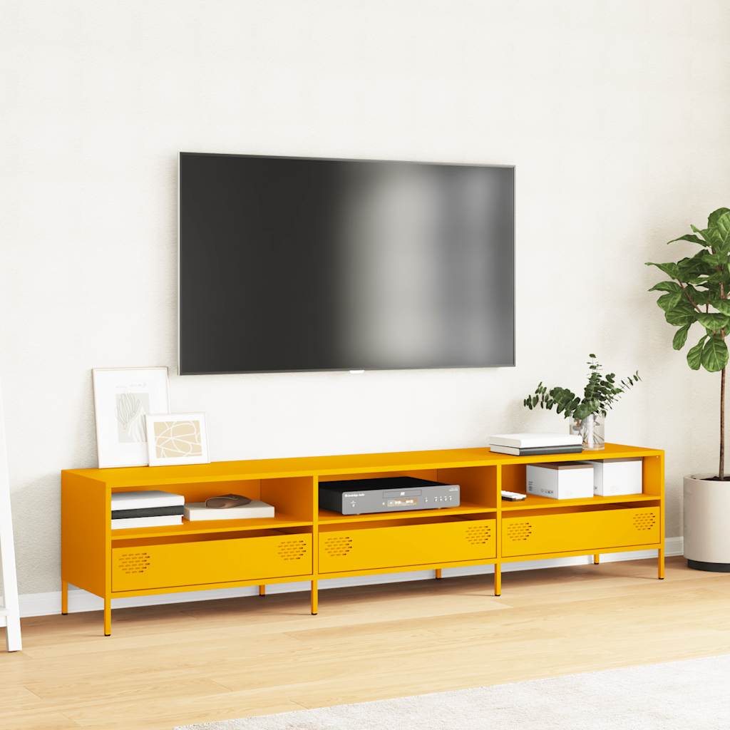Mobile TV Giallo Senape 202x39x43,5cm Acciaio Laminato a Freddo