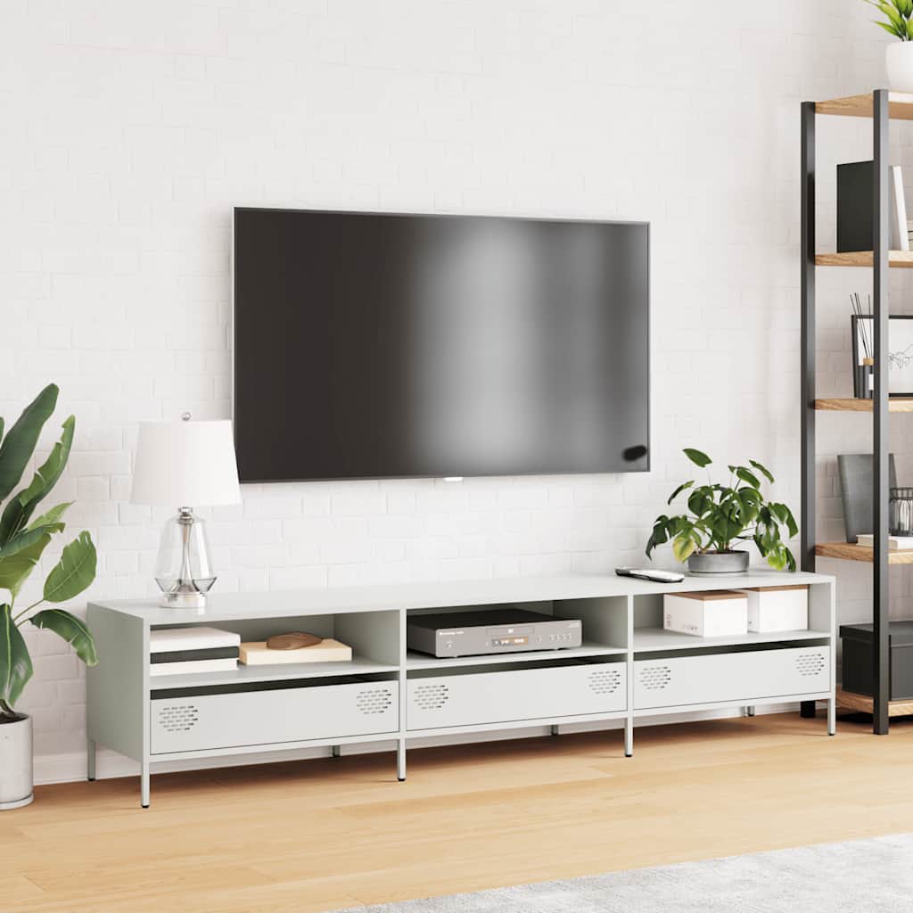 Mobile TV Bianco 202x39x43,5 cm in Acciaio Laminato a Freddo