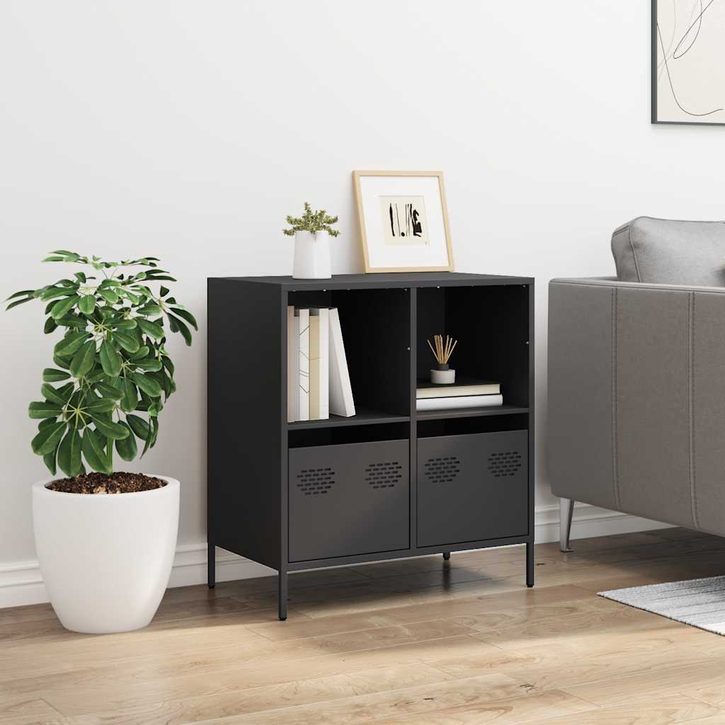 Credenza Nera 68x39x73,5 cm in Acciaio Laminato a Freddo