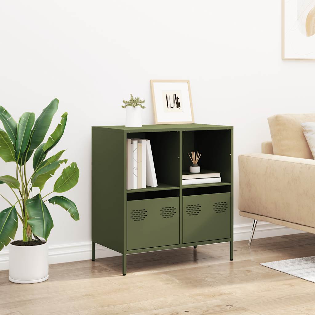 Credenza Verde Oliva 68x39x73,5 cm in Acciaio Laminato a Freddo
