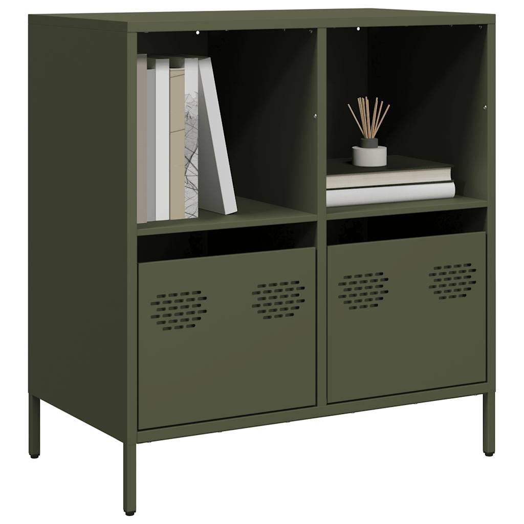 Credenza Verde Oliva 68x39x73,5 cm in Acciaio Laminato a Freddo