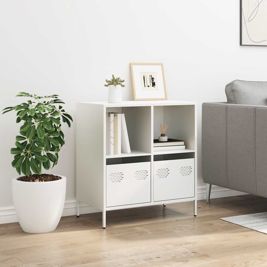 Credenza Bianca 68x39x73,5 cm in Acciaio Laminato a Freddo
