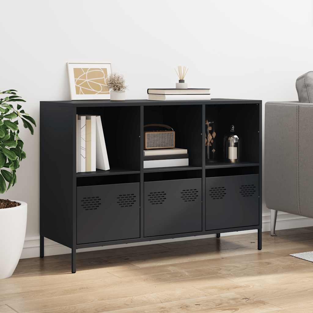 Credenza Nera 101,5x39x73,5 cm in Acciaio Laminato a Freddo