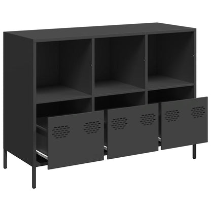 Credenza Nera 101,5x39x73,5 cm in Acciaio Laminato a Freddo