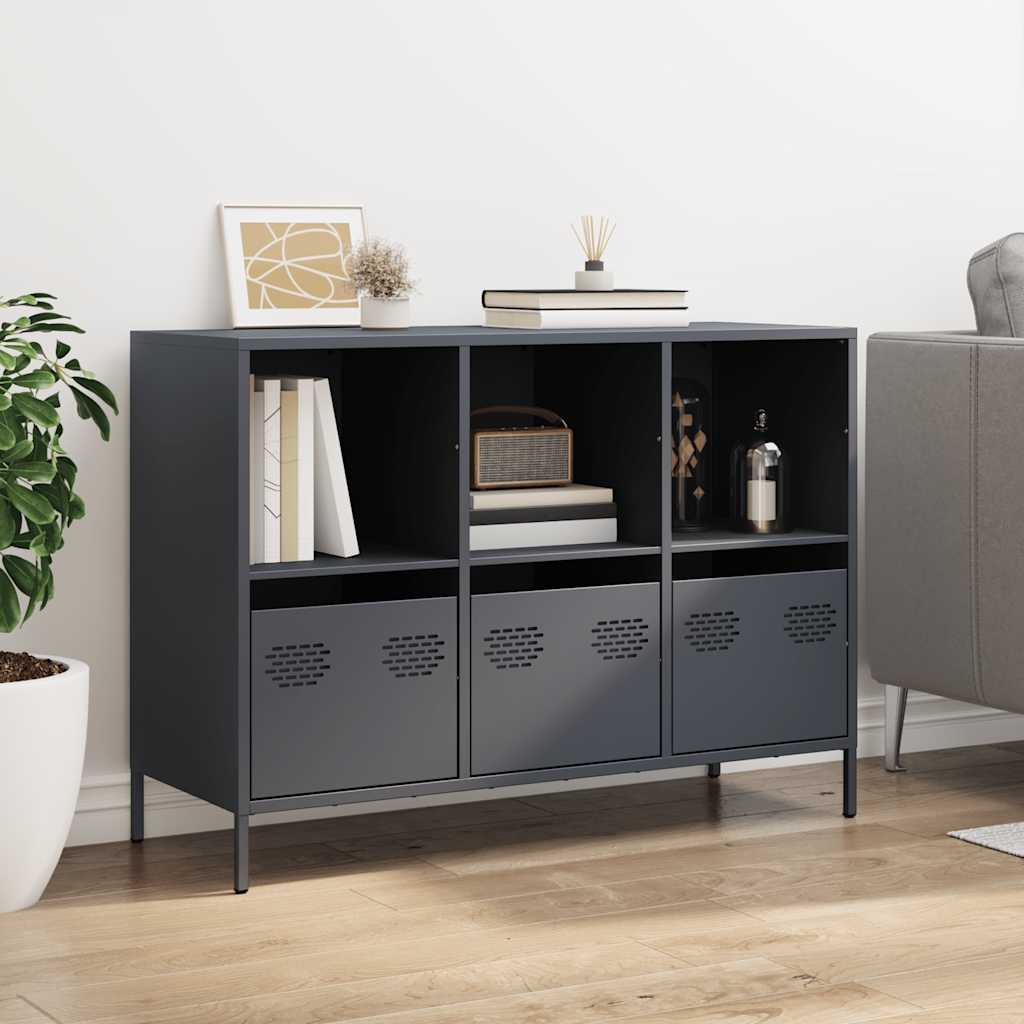 Credenza Antracite 101,5x39x73,5cm in Acciaio Laminato a Freddo