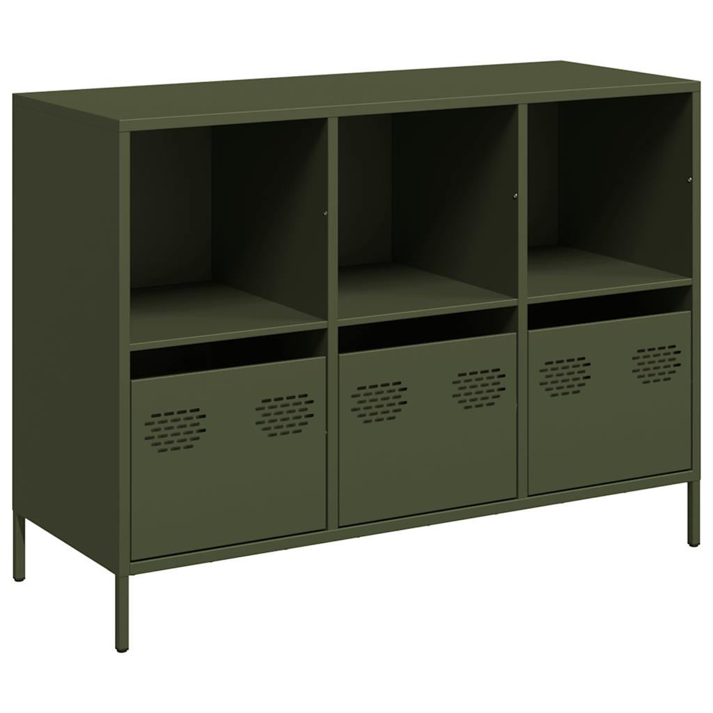 Credenza Verde Oliva 101,5x39x73,5 cm Acciaio Laminato a Freddo