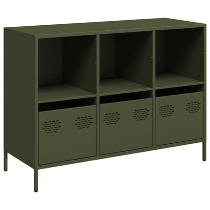 Credenza Verde Oliva 101,5x39x73,5 cm Acciaio Laminato a Freddo
