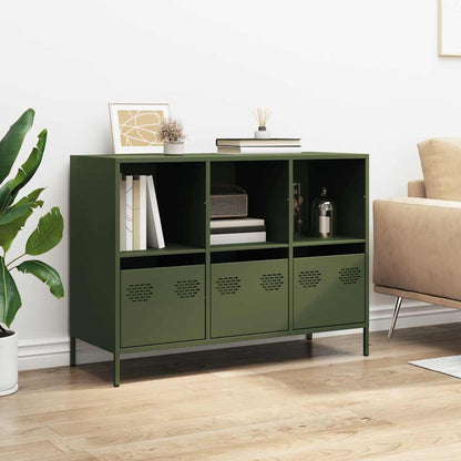 Credenza Verde Oliva 101,5x39x73,5 cm Acciaio Laminato a Freddo
