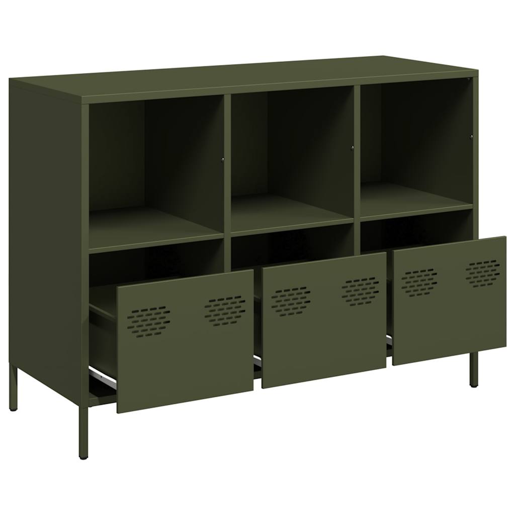 Credenza Verde Oliva 101,5x39x73,5 cm Acciaio Laminato a Freddo