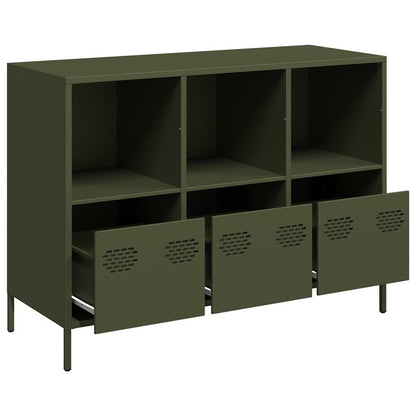 Credenza Verde Oliva 101,5x39x73,5 cm Acciaio Laminato a Freddo