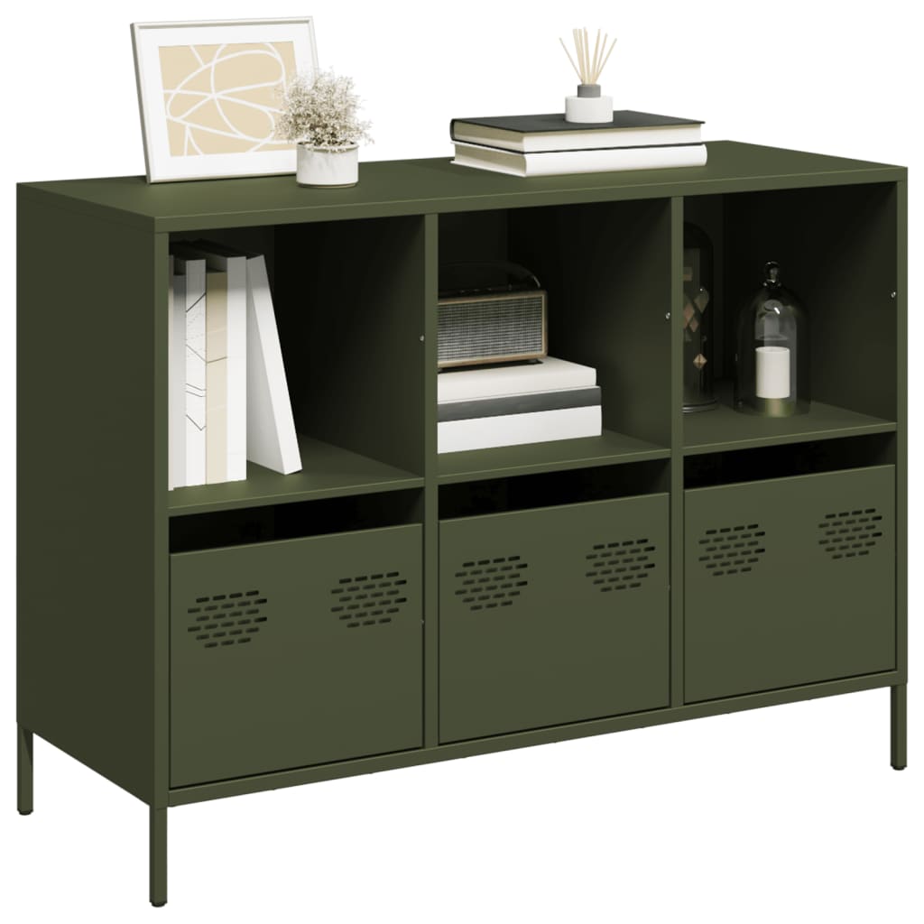 Credenza Verde Oliva 101,5x39x73,5 cm Acciaio Laminato a Freddo