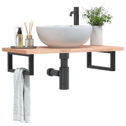 Ripiano a Parete per Lavabo in Acciaio e Massello di Faggio