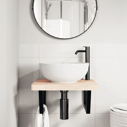 Ripiano a Parete per Lavabo in Acciaio e Massello di Faggio
