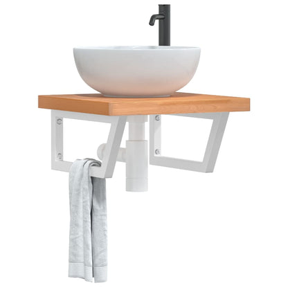 Ripiano a Parete per Lavabo in Acciaio e Massello di Faggio