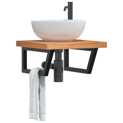 Ripiano a Parete per Lavabo in Acciaio e Massello di Faggio