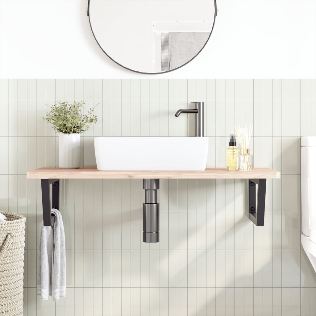Ripiano a Parete per Lavabo in Acciaio e Massello di Faggio