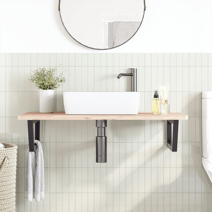 Ripiano a Parete per Lavabo in Acciaio e Massello di Faggio