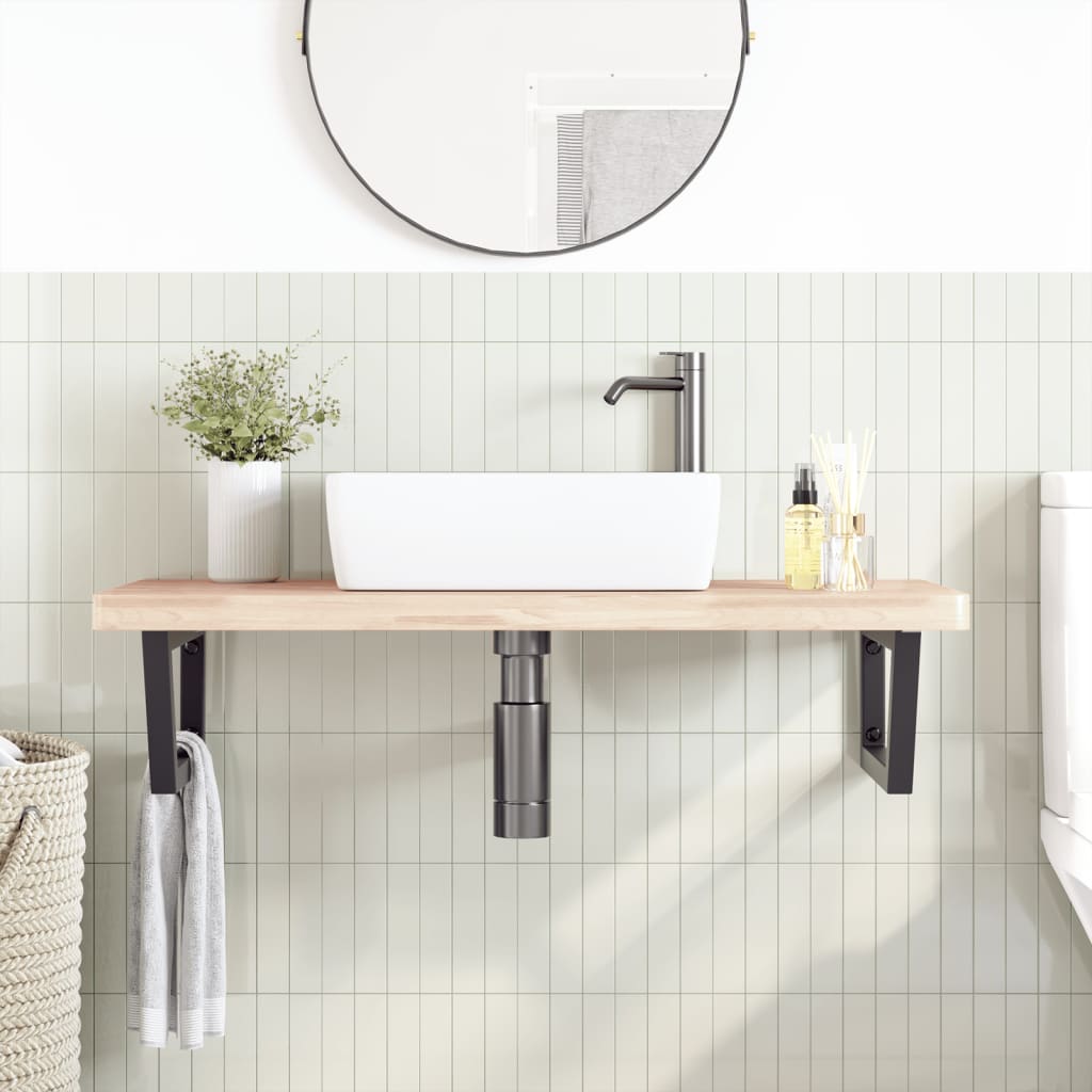 Ripiano a Parete per Lavabo in Acciaio e Massello di Faggio