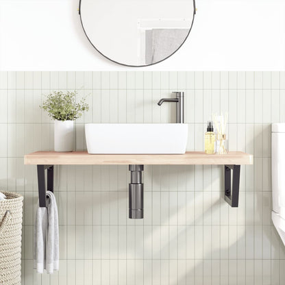Ripiano a Parete per Lavabo in Acciaio e Massello di Faggio