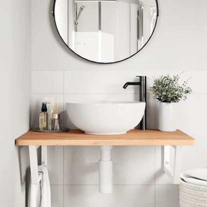 Ripiano a Parete per Lavabo in Acciaio e Massello di Faggio