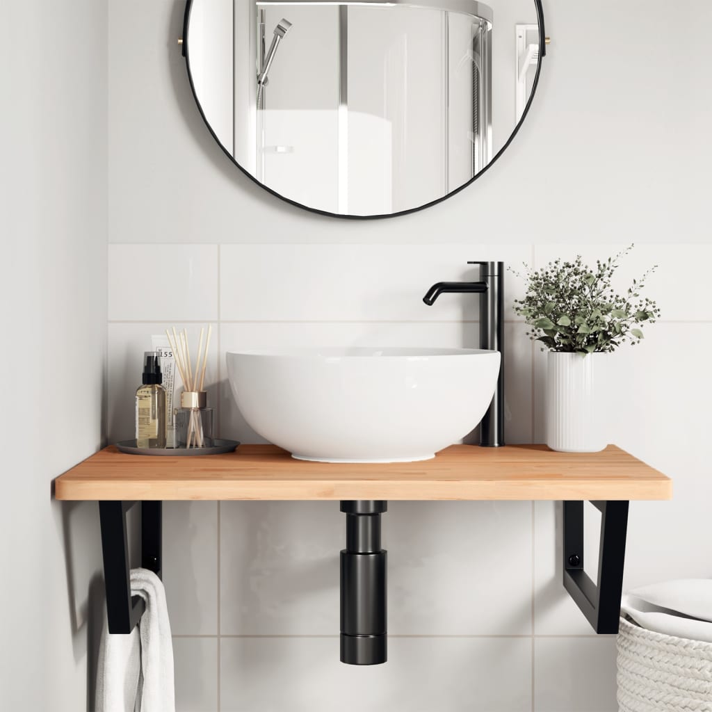 Ripiano a Parete per Lavabo in Acciaio e Massello di Faggio