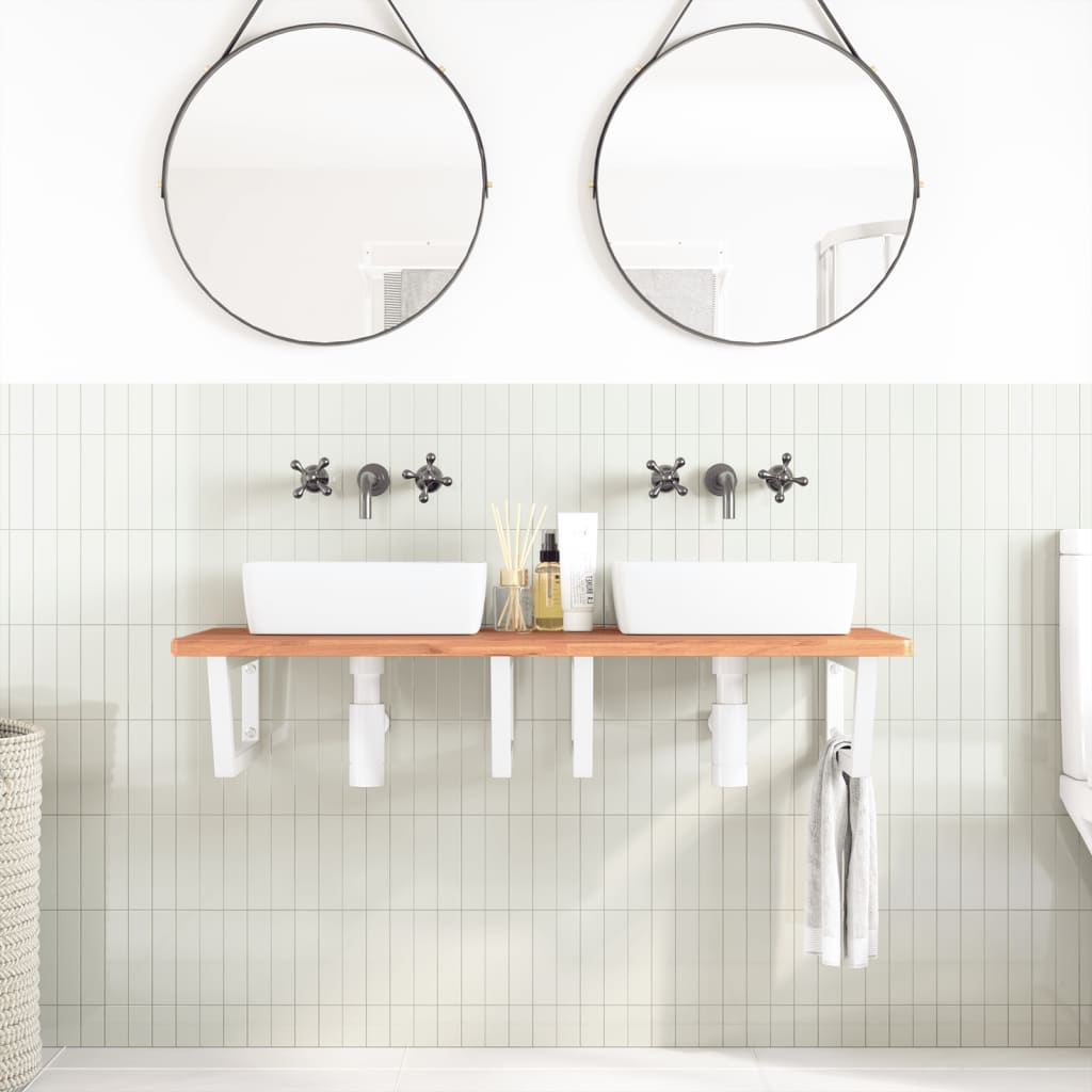 Ripiano a Parete per Lavabo in Acciaio e Massello di Faggio